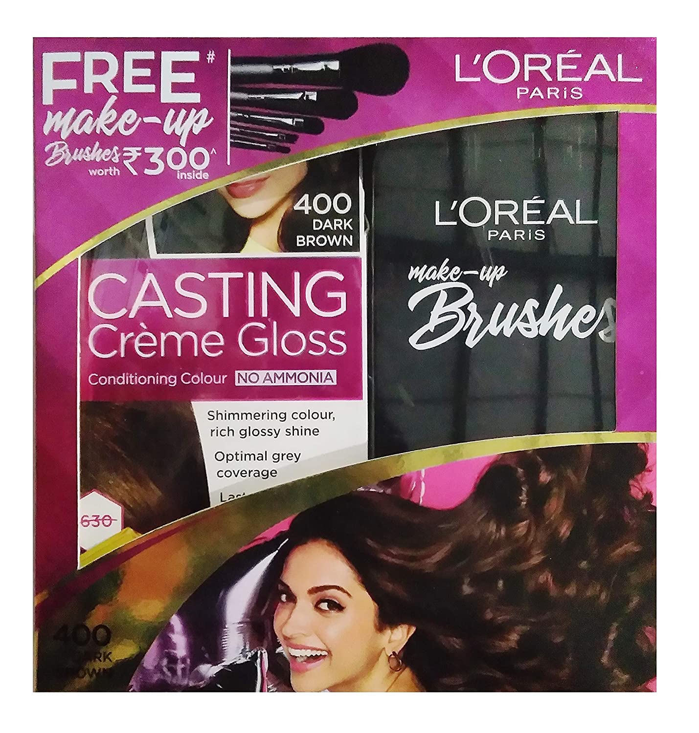Loreal Paris Casting Creme Gloss Conditioning Color No Ammonia - 400 Dark  Brown + Free Makeup Brushes - 24X7 Patna Kirana
